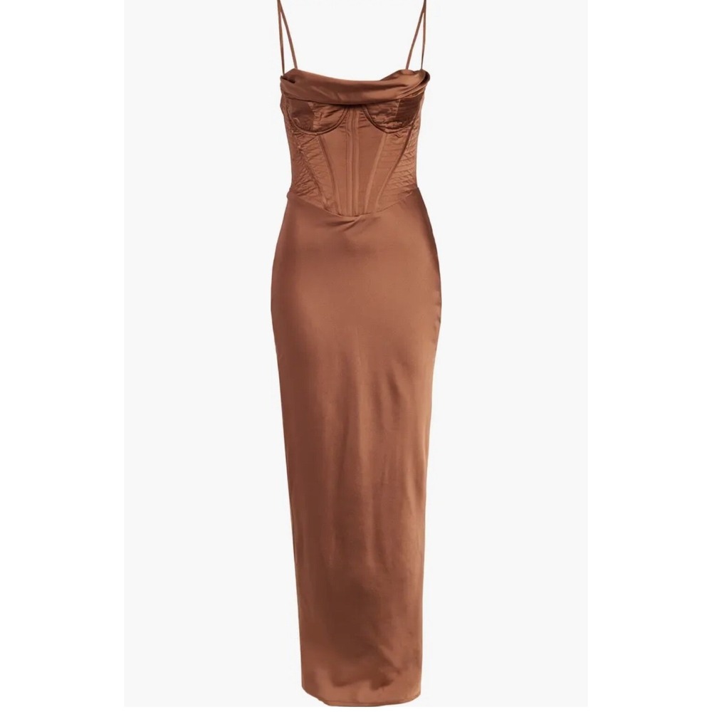 New!‎ House of CB Charmaine Corset Maxi Dress Brown Sz Large+ Cup $285 - Picture 4 of 8